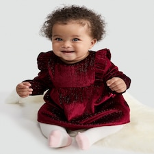 F&F Baby Metallic Velvet Ruffle Trim Dress in Red