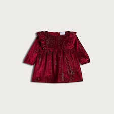 F&F Baby Metallic Velvet Ruffle Trim Dress in Red thumbnail 2