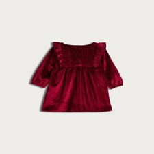 F&F Baby Metallic Velvet Ruffle Trim Dress in Red thumbnail 4