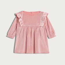 F&F Baby Ruffle Detail Long Sleeved Dress in Pink thumbnail 2