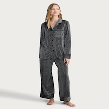 F&F Textured Shimmer Shirt and Bottoms Pyjama Set in Grey
