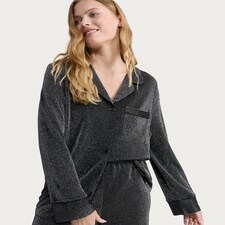F&F Textured Shimmer Shirt and Bottoms Pyjama Set in Grey thumbnail 2