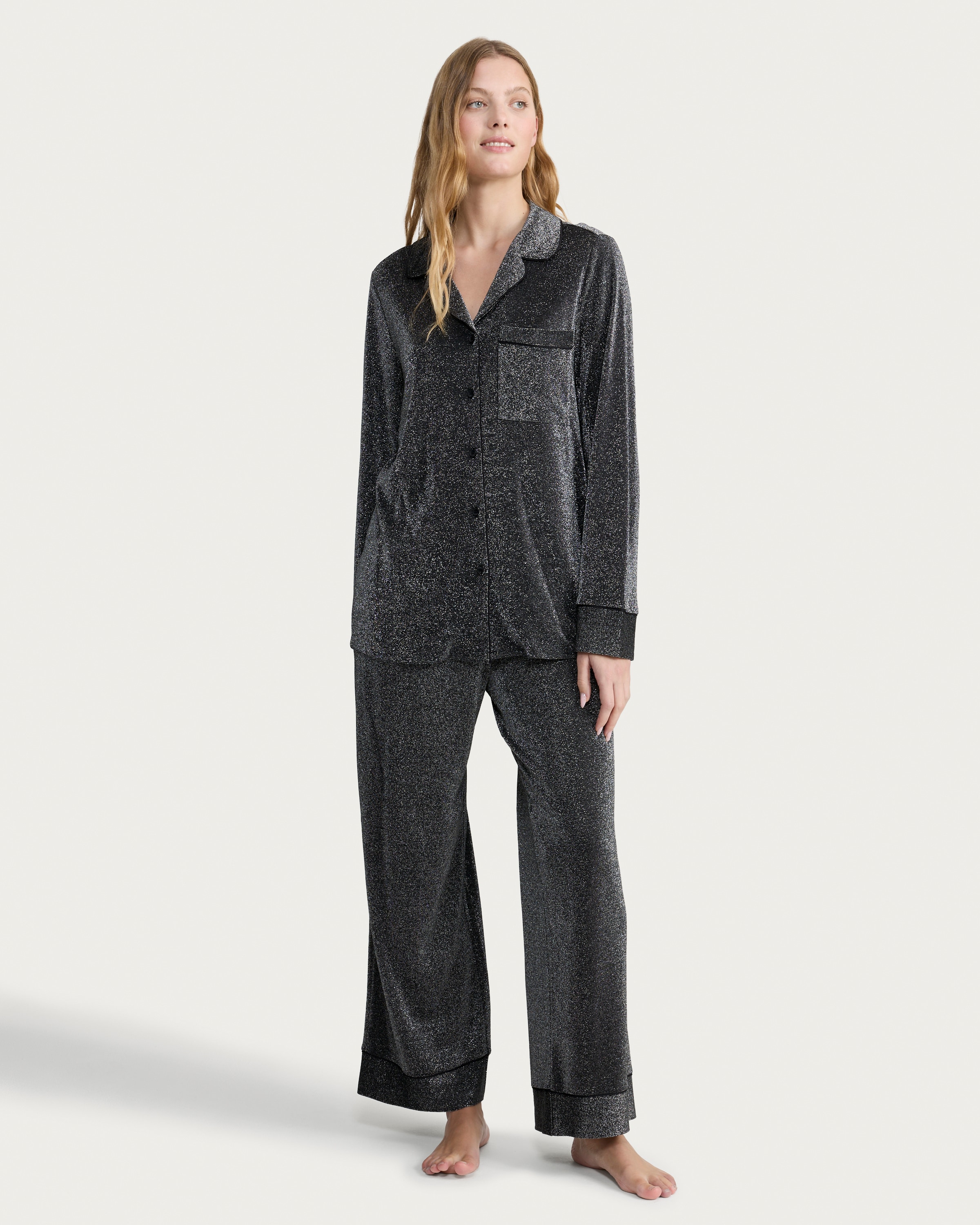 F&F Textured Shimmer Shirt and Bottoms Pyjama Set in Grey