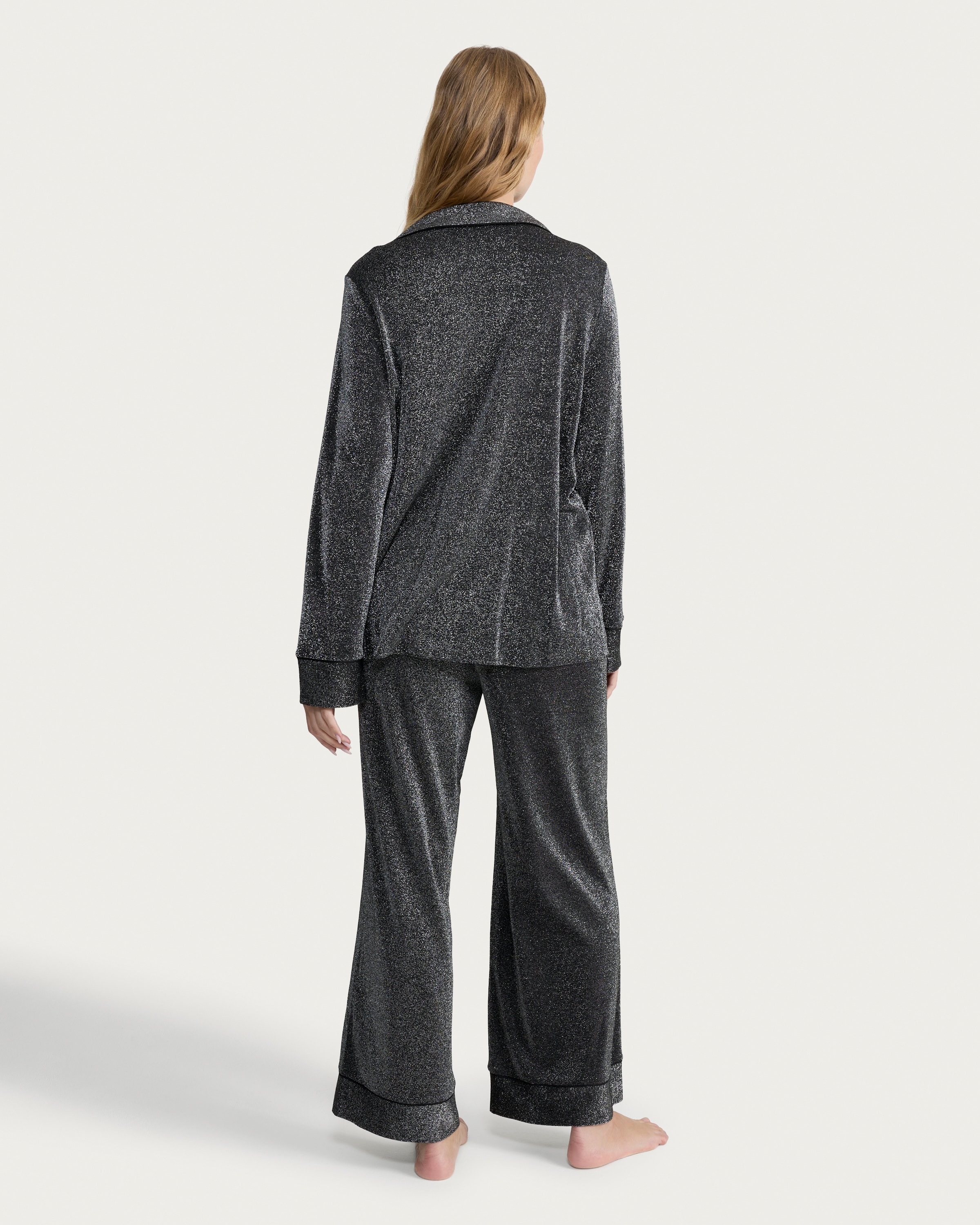 F&F Textured Shimmer Shirt and Bottoms Pyjama Set in Grey thumbnail 3