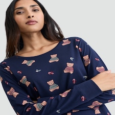 F&F Teddy Bear Print Matching Family Christmas Pyjamas in Navy