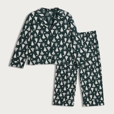 F&F Christmas Tree Print Matching Family Christmas Button Through Pyjamas in Green thumbnail 4