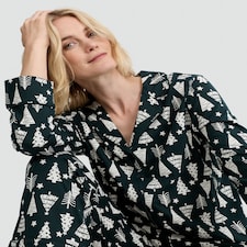 F&F Christmas Tree Print Matching Family Christmas Button Up Pyjamas in Green thumbnail 2