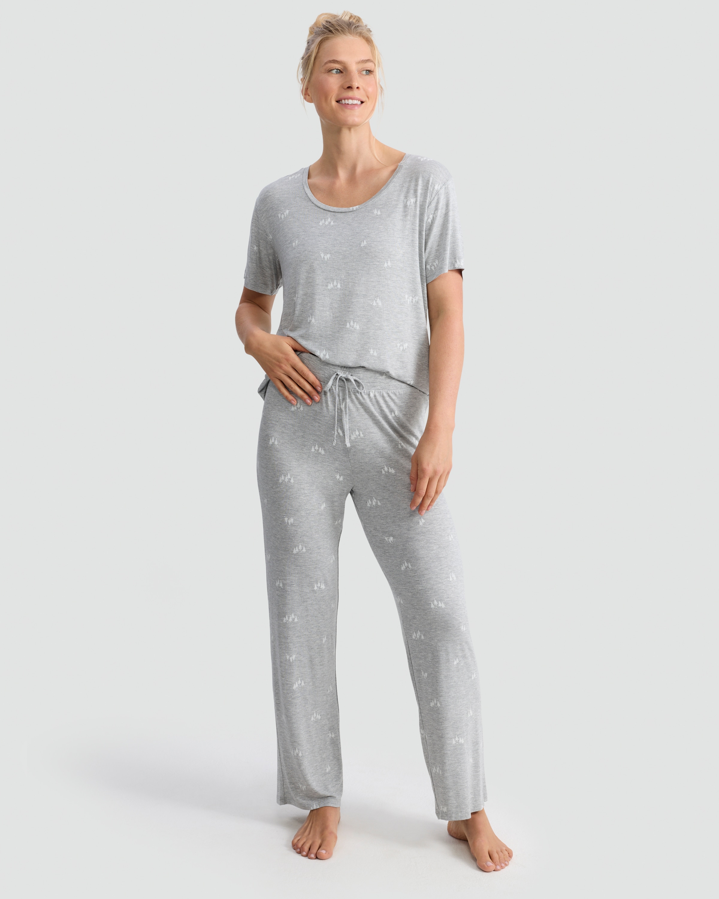 F&F Tree Print Scoop Neck Pyjama Top in Grey thumbnail 2
