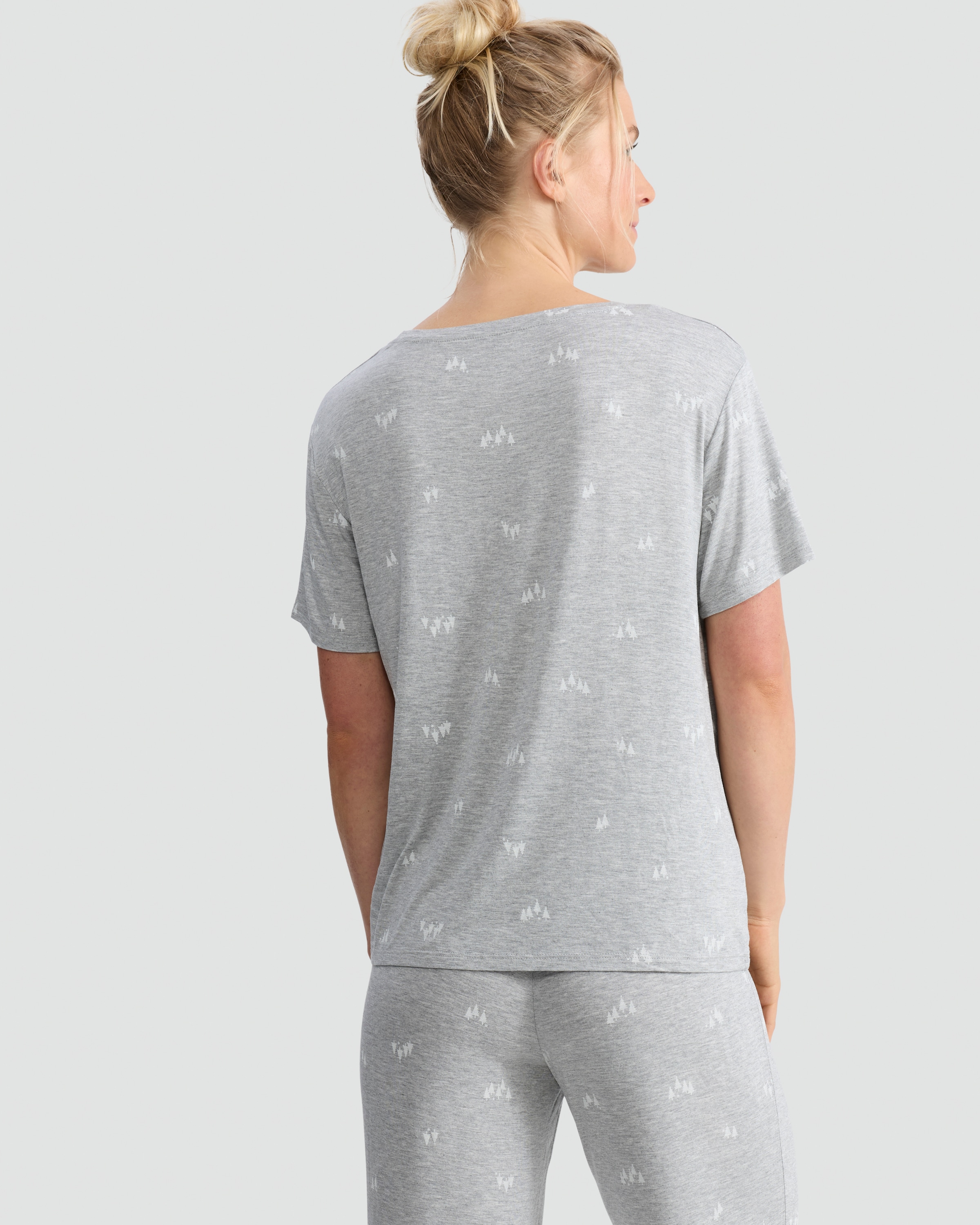 F&F Tree Print Scoop Neck Pyjama Top in Grey thumbnail 3
