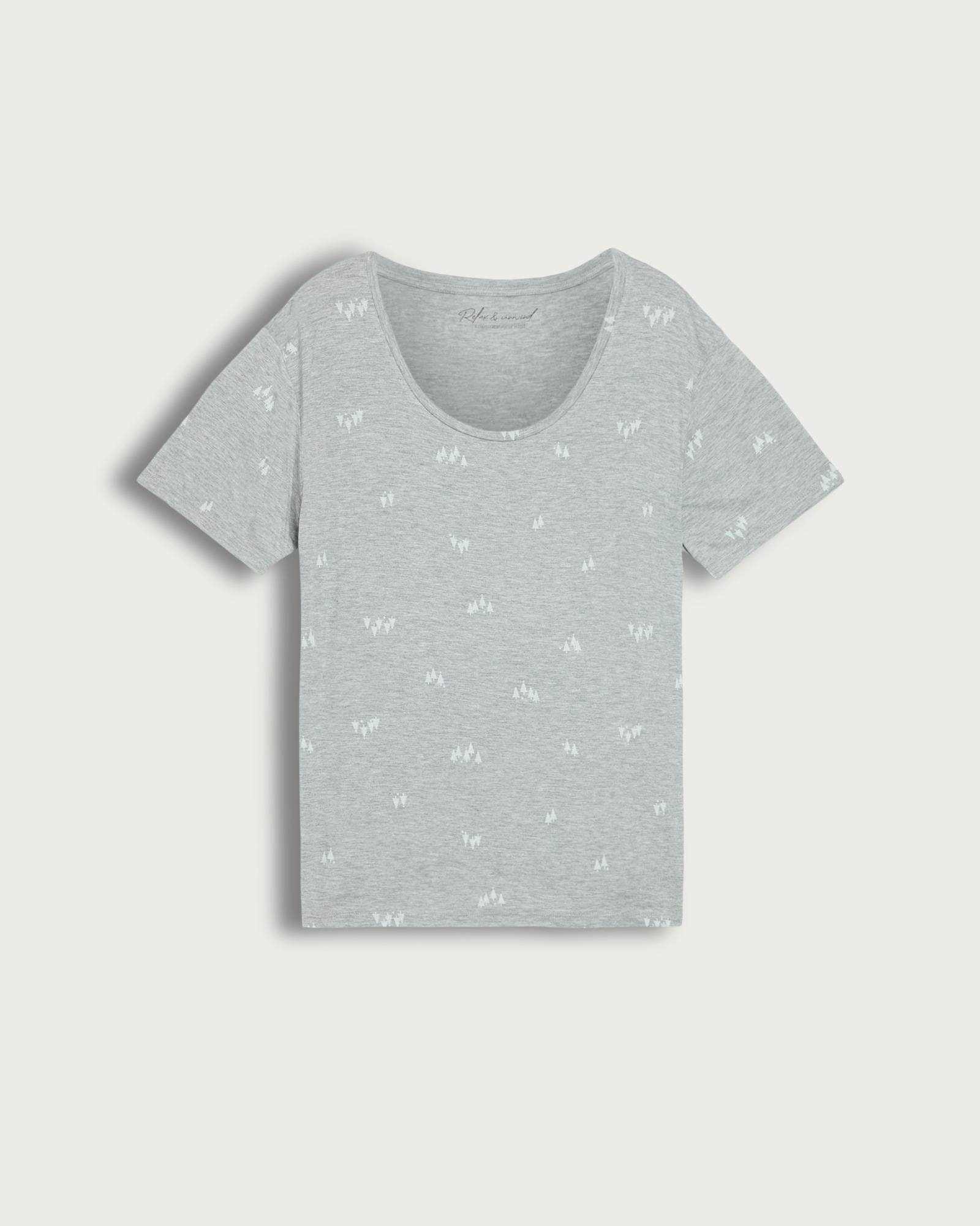 F&F Tree Print Scoop Neck Pyjama Top in Grey thumbnail 4