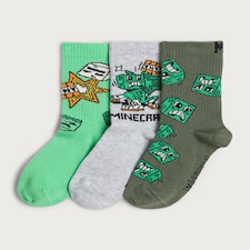 Minecraft 3-Pack Cotton Blend Ankle Socks in Green Multi