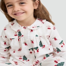 F&F Girls Pure Cotton Christmas Print Shirt and Bottom Pyjamas in Multi