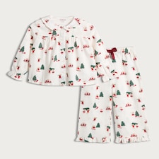 F&F Girls Pure Cotton Christmas Print Shirt and Bottom Pyjamas in Multi thumbnail 4