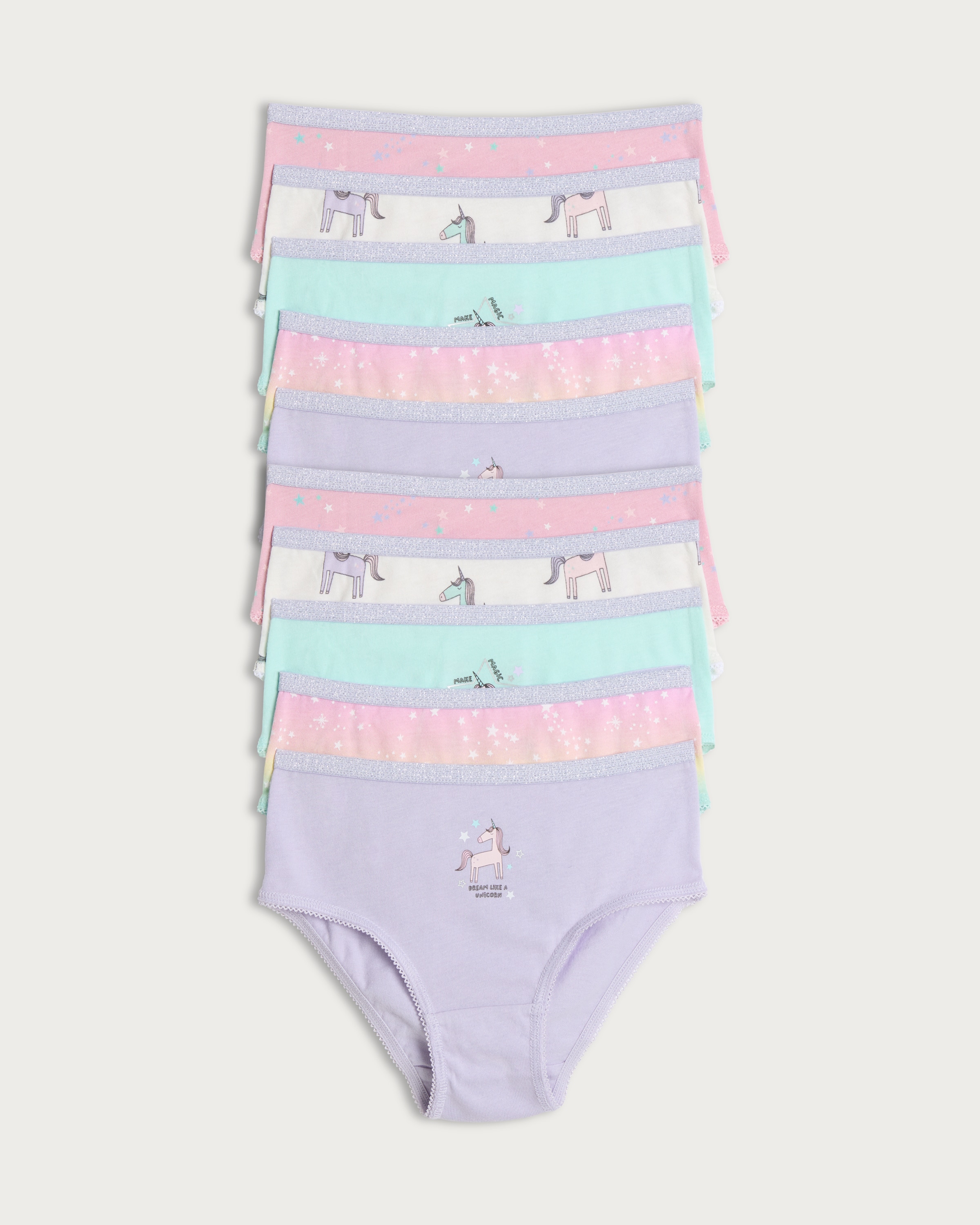 F&F Girls 10-Pack Pure Cotton Unicorn Print Briefs in Multi