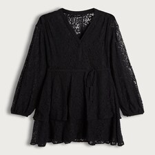 F&F Lace Tiered V Neck Mini Dress in Black thumbnail 5