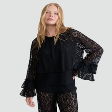 F&F Lace Tiered Bell Sleeve Top in Black