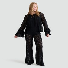 F&F Lace Tiered Bell Sleeve Top in Black thumbnail 2
