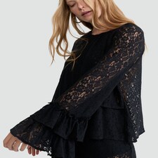 F&F Lace Tiered Bell Sleeve Top in Black thumbnail 3