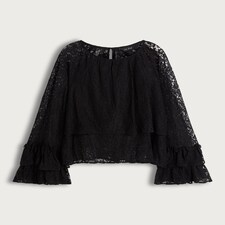 F&F Lace Tiered Bell Sleeve Top in Black thumbnail 5