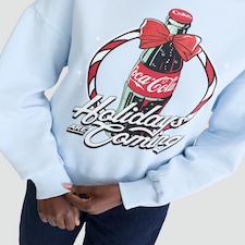 Coca-Cola Holidays Are Coming Cotton Rich Slogan Sweatshirt in Blue thumbnail 2