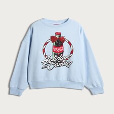 Coca-Cola Holidays Are Coming Cotton Rich Slogan Sweatshirt in Blue thumbnail 4