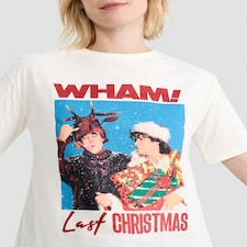 Wham! Last Christmas Pure Cotton Short Sleeved T-Shirt in Cream thumbnail 2