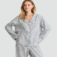 F&F Pure Cotton Leopard Print Shirt and Bottoms Pyjama Set in Grey thumbnail 2