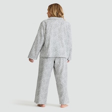 F&F Pure Cotton Leopard Print Shirt and Bottoms Pyjama Set in Grey thumbnail 3