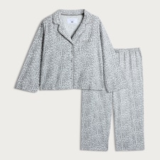 F&F Pure Cotton Leopard Print Shirt and Bottoms Pyjama Set in Grey thumbnail 4