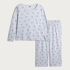 F&F Cotton Rich Mistletoe Print Pyjamas Set in Grey thumbnail 4