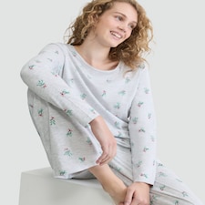 F&F Cotton Rich Mistletoe Print Pyjamas Set in Grey