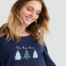 F&F Cotton Rich Fa La La Top and Trousers Pyjamas in Navy thumbnail 2