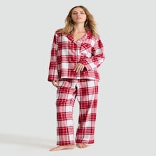 F&F Cotton Rich Check Print Shirt and Bottoms Pyjama Set in Red