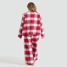 F&F Cotton Rich Check Print Shirt and Bottoms Pyjama Set in Red thumbnail 3