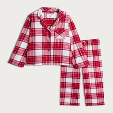F&F Cotton Rich Check Print Shirt and Bottoms Pyjama Set in Red thumbnail 4