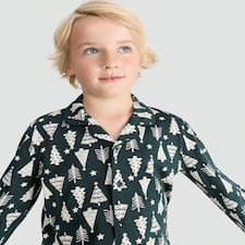 F&F Unisex Christmas Tree Print Matching Family Christmas Button Through Pyjamas in Multi thumbnail 2