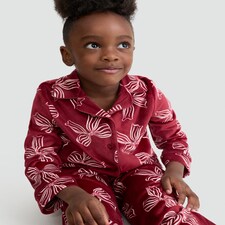 F&F Girls Fleece Bow Print Shirt and Bottoms Pyjama Set in Burgundy thumbnail 3