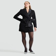 The F&F Edit Satin Bow Detail Mini Blazer Dress in Black thumbnail 2