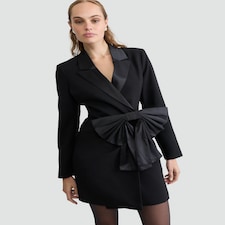 The F&F Edit Satin Bow Detail Mini Blazer Dress in Black