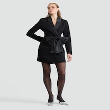 The F&F Edit Satin Bow Detail Mini Blazer Dress in Black thumbnail 2