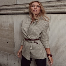 F&F Houndstooth Print Belted Co-ord Blazer in Neutral