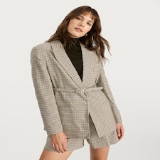 F&F Houndstooth Print Belted Co-ord Blazer in Neutral thumbnail 6