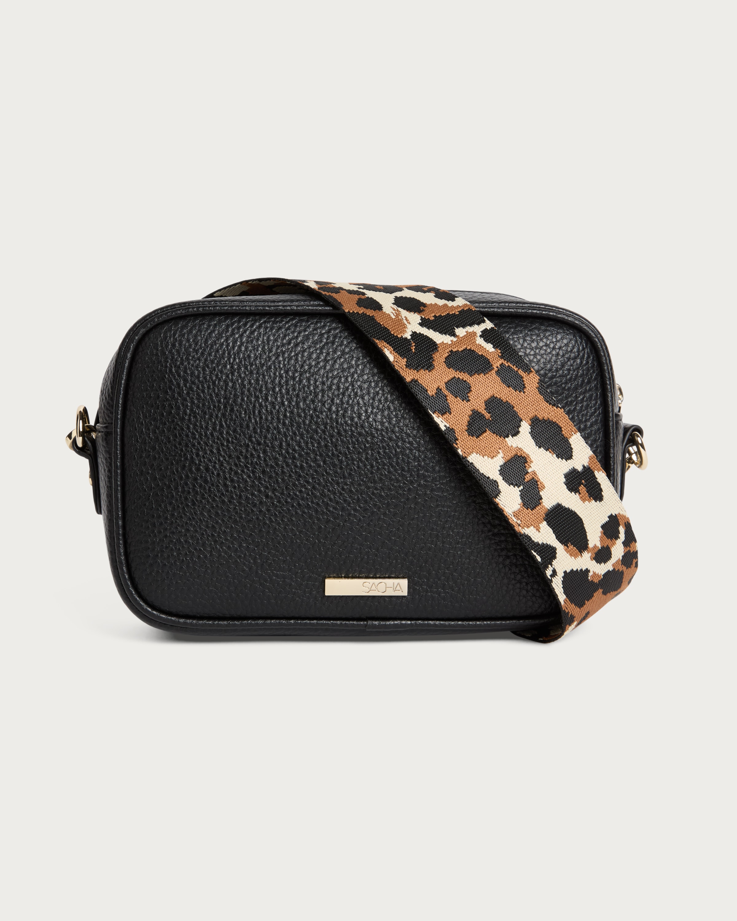 SACHA Leopard Strap Crossbody Camera Bag in Black