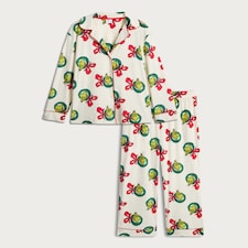 The Grinch Fleece Wreath Print Shirt and Trousers Pyjamas in Stone thumbnail 4