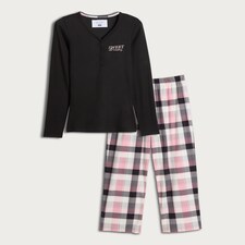 F&F Ribbed Sweet Dreams Top and Bottoms Pyjama Set in Multi Black thumbnail 4