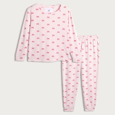 F&F Bow Print Top and Cuffed Joggers Pyjamas in Pink thumbnail 4