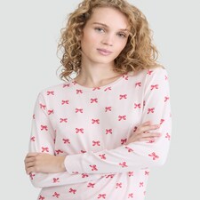F&F Bow Print Top and Cuffed Joggers Pyjamas in Pink thumbnail 2