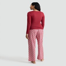 F&F Ribbed Top and Check Wide Leg Trousers Pyjamas in Red thumbnail 3