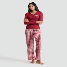 F&F Ribbed Top and Check Wide Leg Trousers Pyjamas in Red thumbnail 2
