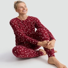 F&F Textured Candy Cane Print Top and Bottoms Pyjamas in Red